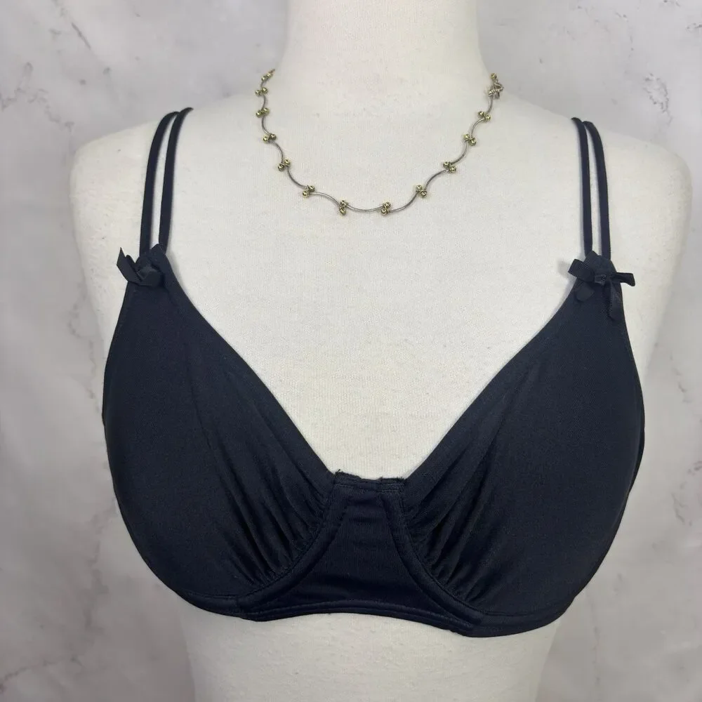Vintage 90s  Lily of France Lace Plunge Bra 36B Black Lingerie Underwire Unlined
